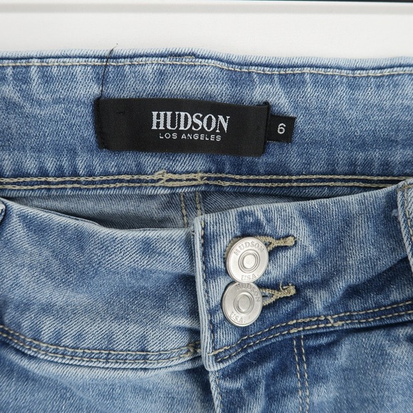 Hudson Straight Jeans Womens 6 Light Blue Stretch Double Button Flap‎ Pockets - Picture 9 of 11